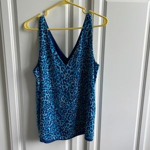 Lilly Pulitzer, reversible, Florin  top, navy and blue leopard print large